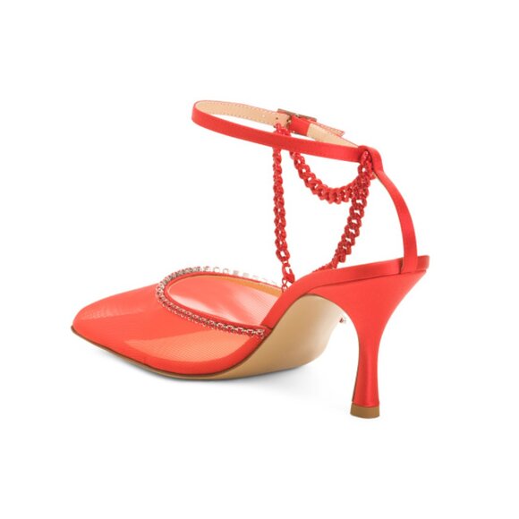 NALEBE Red Made In Italy Ankle Strap Heeled Mules With Chain - Picture 2 of 2